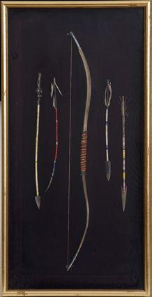 Appraisal: PLAINS OR WOODLANDS MINIATURE BOW AND ARROWS Framed x in