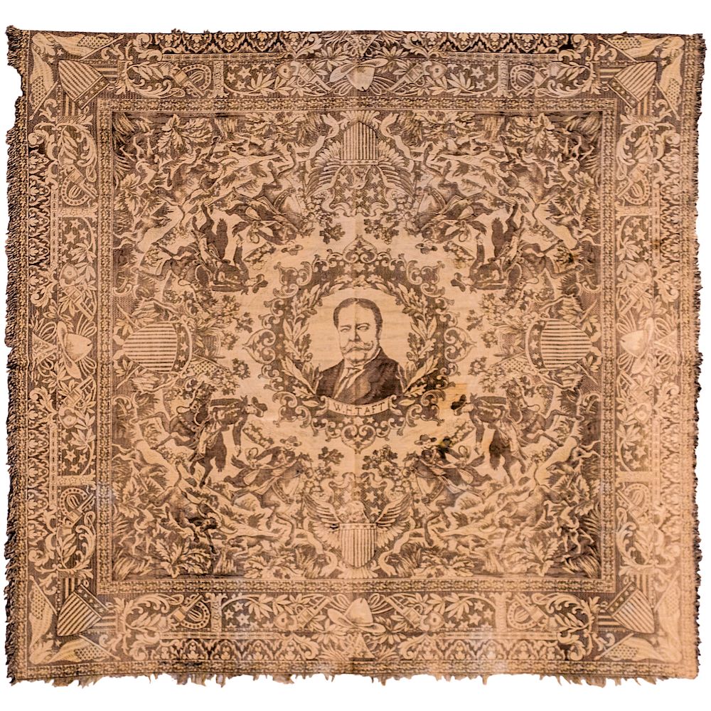 Appraisal: William H Taft Theodore Roosevelt Presidential Campaign Textile Tapestry Political