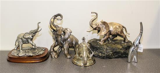 Appraisal: Sale Lot A Group of Five Silvered Metal Elephant Figures