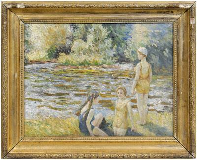 Appraisal: Painting signed quot R Lassiers quot swimmers by a pond