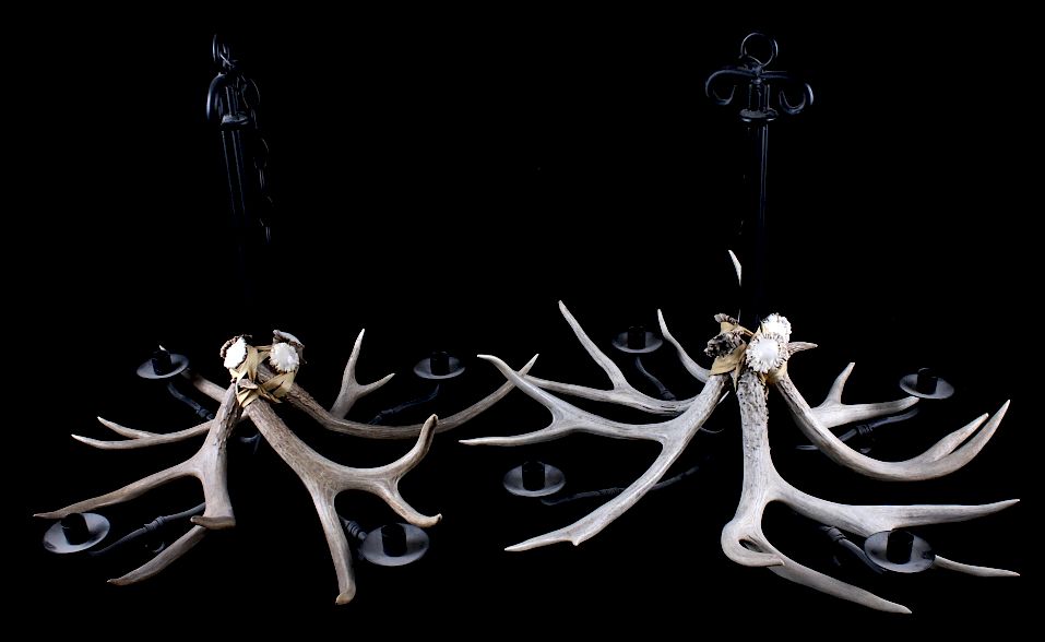 Appraisal: Pair of Rustic Antler Decorated Candle Chandelier Featured in this