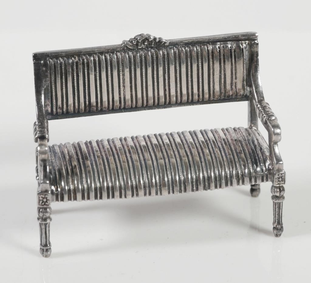 Appraisal: Vintage sterling silver miniature settee or couch Hallmarked B B