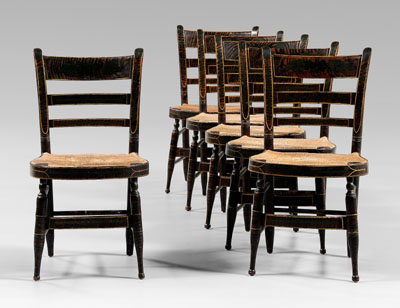 Appraisal: Set of six American fancy painted side chairs each boldly