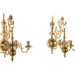 Appraisal: A Pair of Brass Four-Light Miniature Chandelier Wall-Lights Likely Dutch