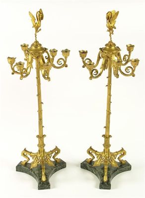 Appraisal: A pair of th century gilt brass six light candelabra