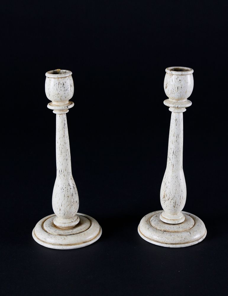 Appraisal: Pair of Whaler Made Whalebone Candlesticks early th Century Pair