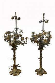 Appraisal: Large Pair of French Gilt Bronze Candelabra Lamps Large Pair