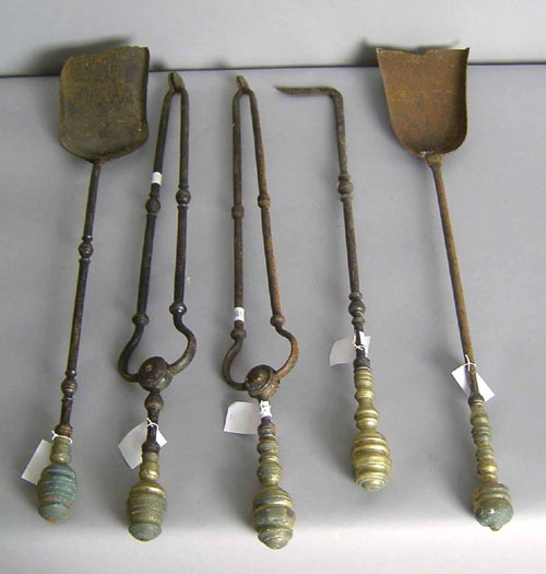 Appraisal: Federal fireplace tools to include shovels tongs and a poker