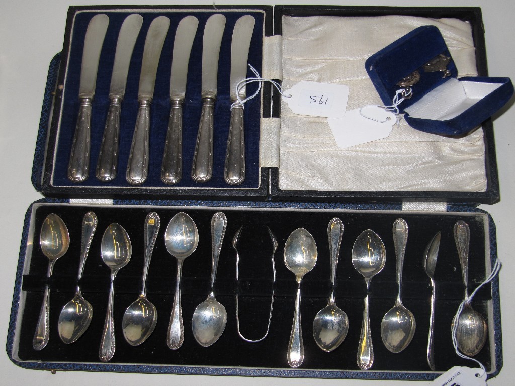 Appraisal: Lot comprising cased set of silver spoons with six silver