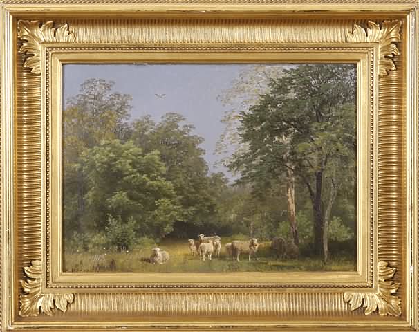 Appraisal: Landscape with sheep grazing oil on board x SLL H