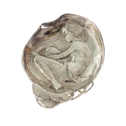 Appraisal: A silver plated shaped oval dish designed as an Art