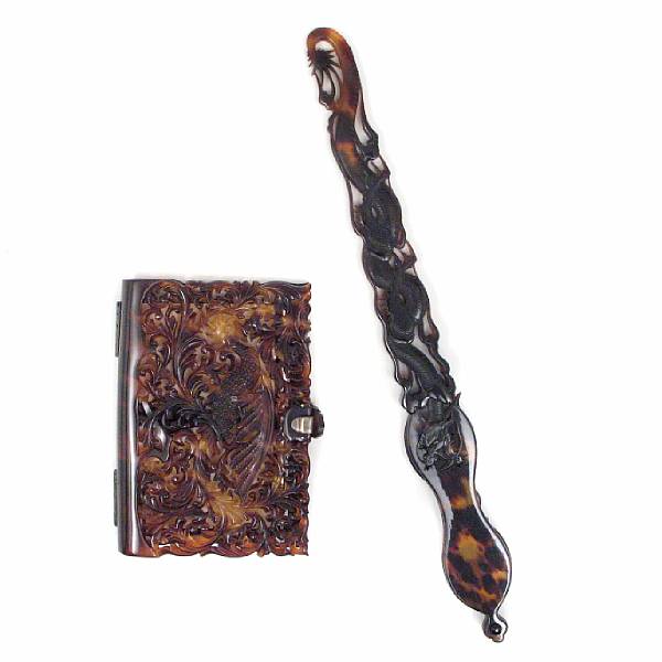 Appraisal: A group of two Chinese tortoiseshell articles comprising a notebook