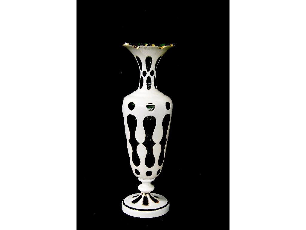 Appraisal: th century Bohemian green and white overlaid glass vase of