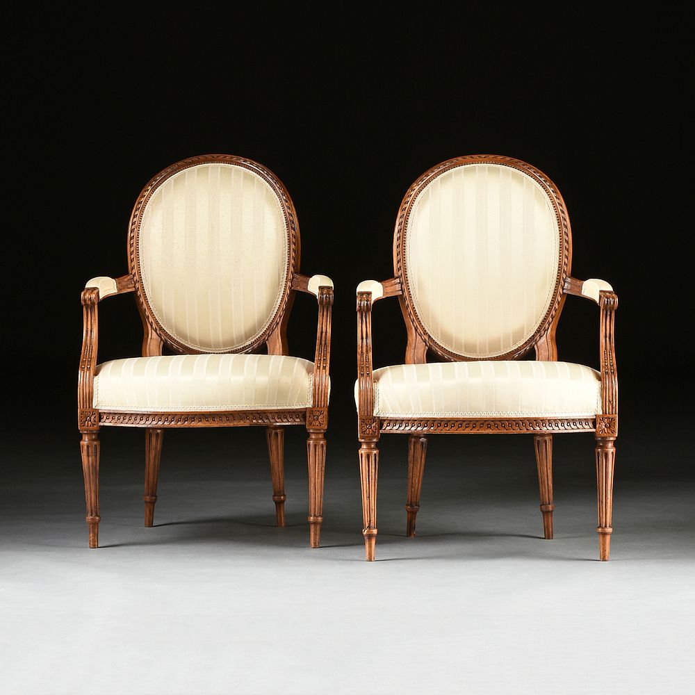 Appraisal: A SET OF FOUR LOUIS XVI STYLE UPHOLSTERED AND CARVED