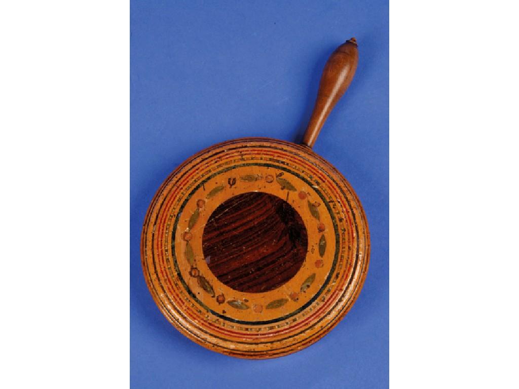 Appraisal: A TH CENTURY INLAID WOOD CIRCULAR HAND MIRROR dia See