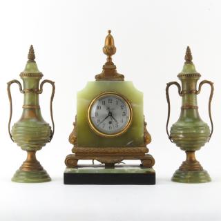 Appraisal: Antique Hammond Electric Onyx And Gilt Metal Piece Clock Garniture