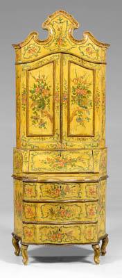 Appraisal: Venetian rococo style painted desk and bookcase floral bird and