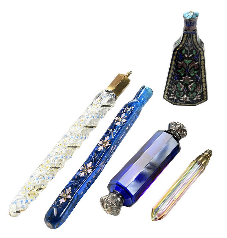 Appraisal: Five Assorted Scent Bottles including cobalt glass double ender bottle