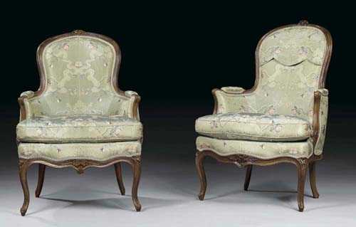 Appraisal: BERGERE Louis XV Paris circa Shaped beech carved with flowers