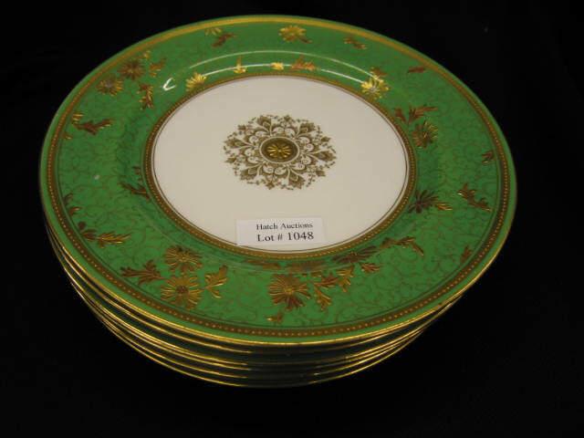 Appraisal: Minton Tiffany Porcelain Plates raised gold decoration green border set