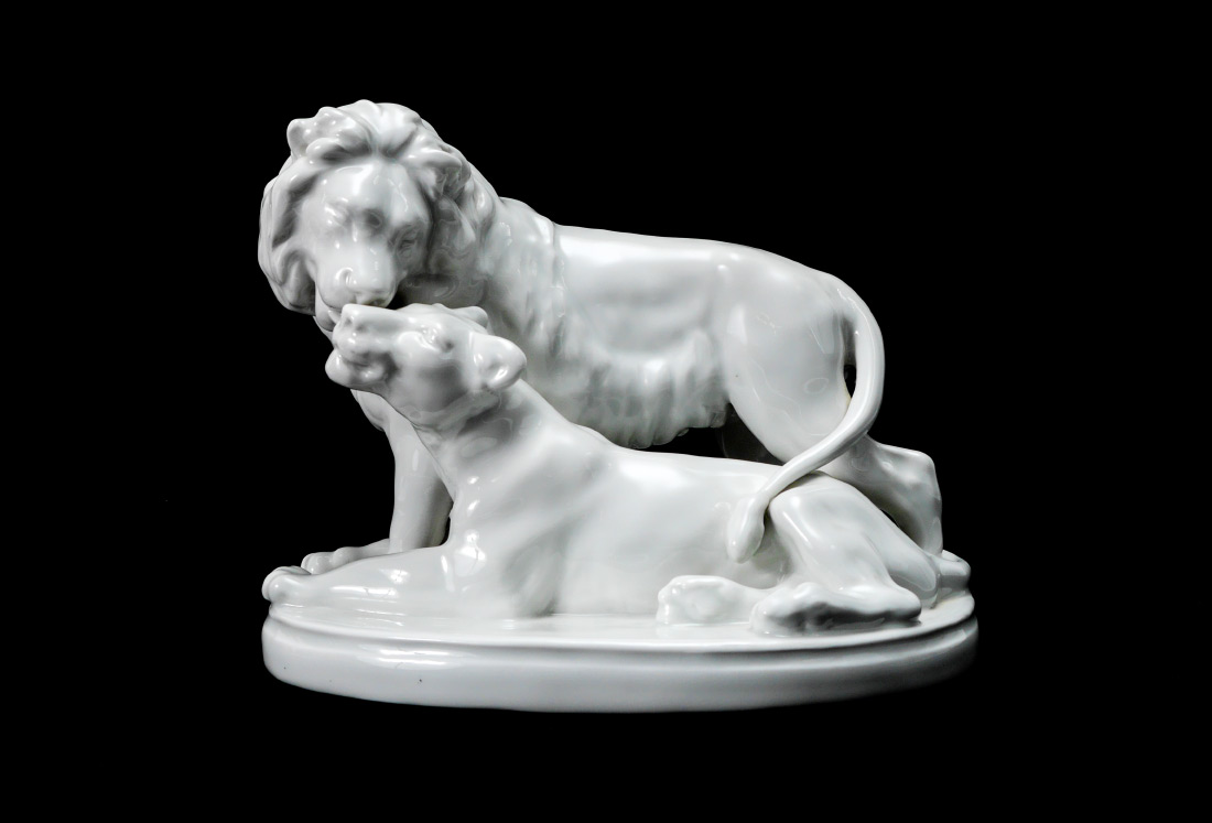 Appraisal: MEISSEN BLANC DE CHINE PORCELAIN LION GROUPING Figure of a