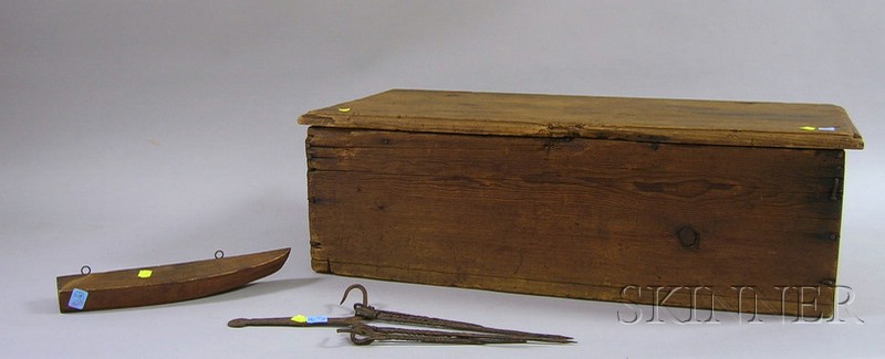 Appraisal: Pine Six-Board Bible Box a Small Wooden Half-Hull Model and