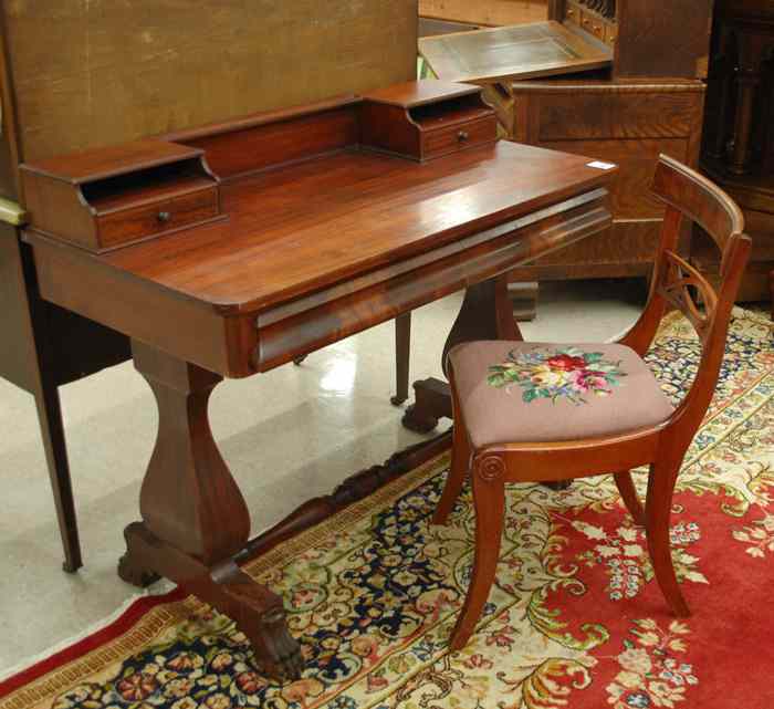 Appraisal: EMPIRE REVIVAL MAHOGANY DRESSING TABLE AND CHAIR American early th