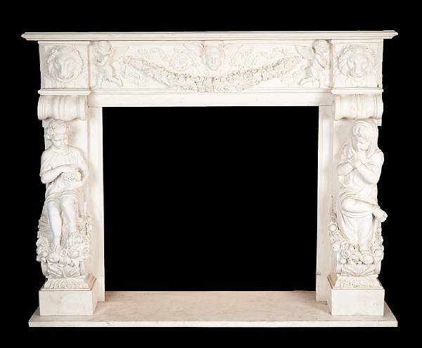 Appraisal: A Neoclassical style marble fireplace surround The rectangular mantel above