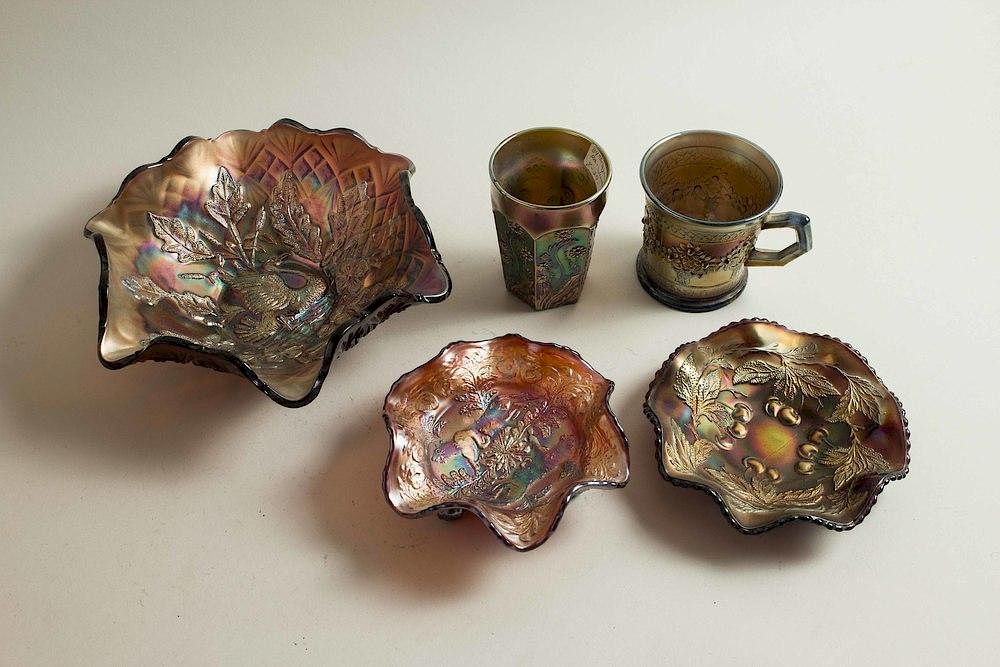 Appraisal: Assorted Carnival Glass Five pieces of assorted carnival glass comprising