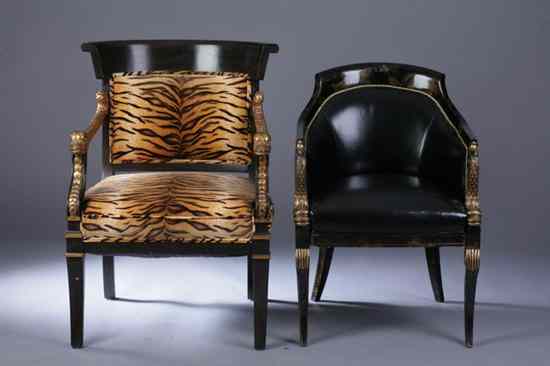 Appraisal: TWO NEOCLASSICAL STYLE LEWIS MITTMAN PAINTED AND PARCEL-GILT CHAIRS Designed