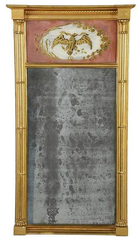 Appraisal: Federal Gilt Wood Eglomise Mirror with Eagle American early th