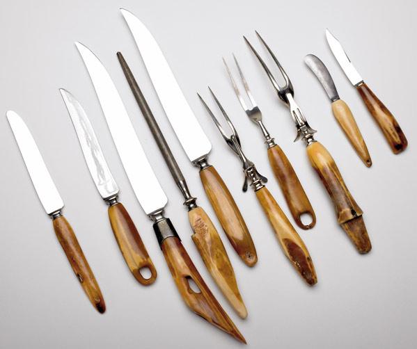 Appraisal: ALBERT BERRY Knife and serving fork group each with bone