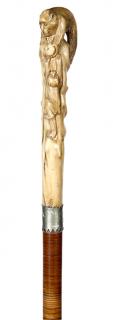 Appraisal: Japanese Stag Monkey Cane- Ca - A carved stag handle