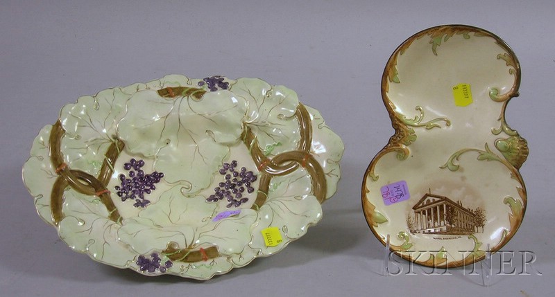 Appraisal: Two Pieces of Hampshire Pottery a hand-painted grapevine pattern bowl