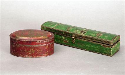 Appraisal: T le Peinte Oval Covered Box Together with a brass-mounted