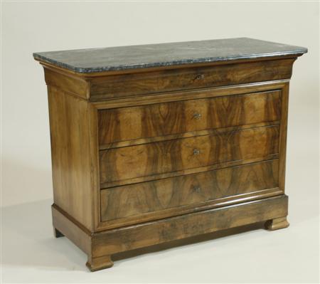 Appraisal: A th century walnut chest the moulded grey marble top