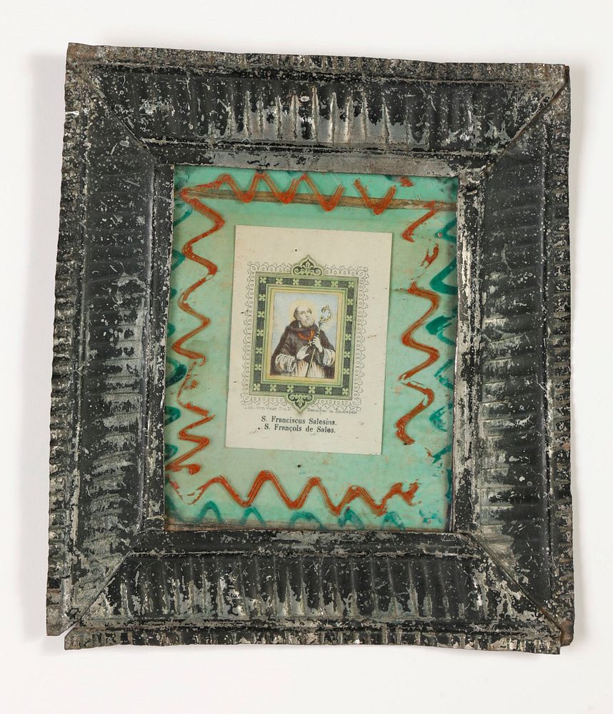 Appraisal: Tin Frame with Devotional Print ca New Mexico Tin Frame