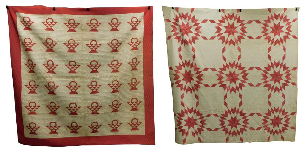 Appraisal: TEXTILES Two quilts both red and white patch work one