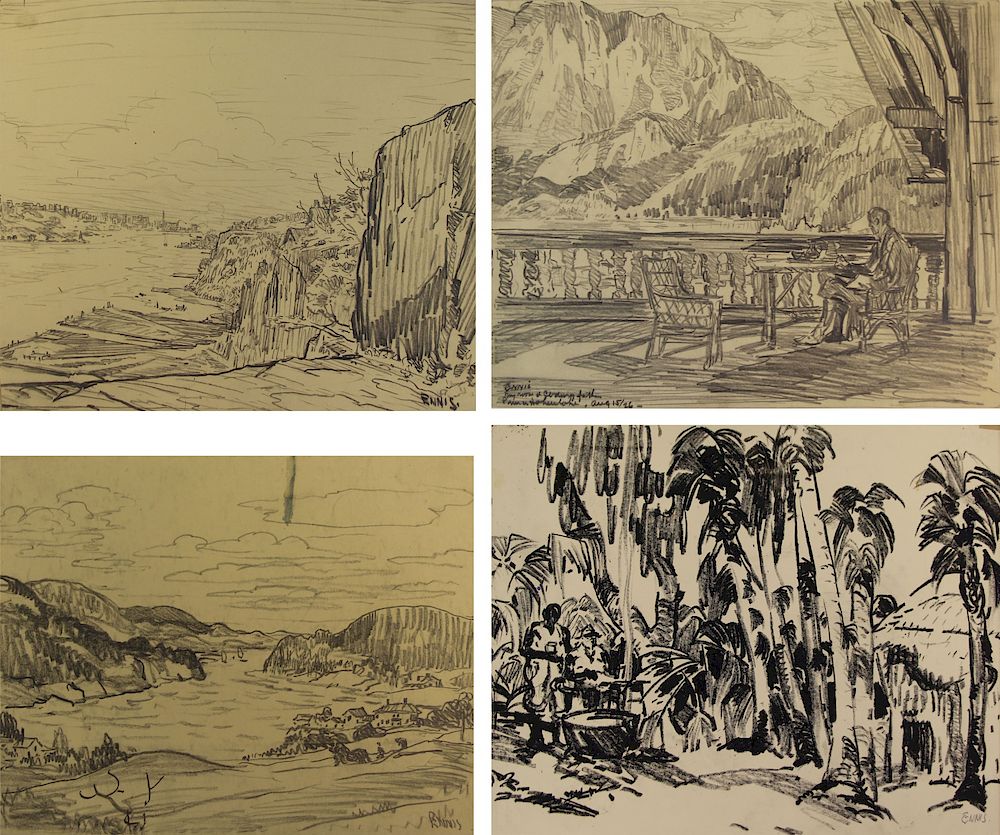 Appraisal: GEORGE PEARSE ENNIS AMERICAN - Grouping of Four Pencil Drawings