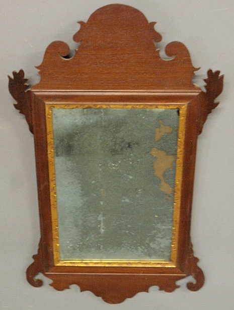 Appraisal: - Small Chippendale mahogany mirror c with a carved crest