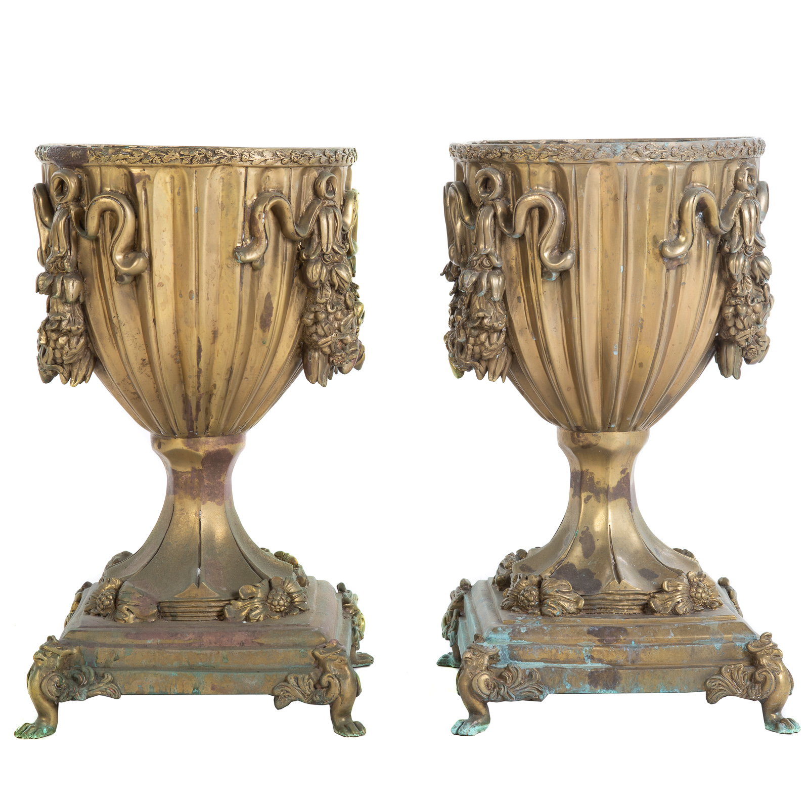 Appraisal: A PAIR OF BRONZE CLASSICAL STYLE GARDEN URNS in H