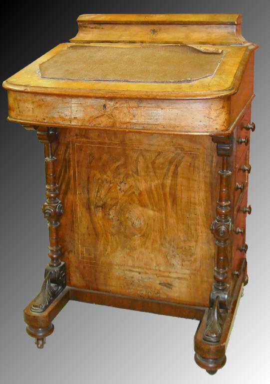 Appraisal: Victorian burr walnut inlaid Davenport the top with a hinged