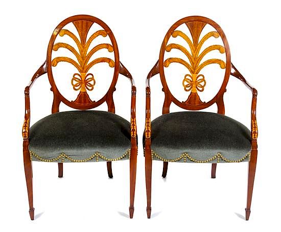 Appraisal: A Pair of Edwardian Style Mahogany and Satinwood Chairs Height