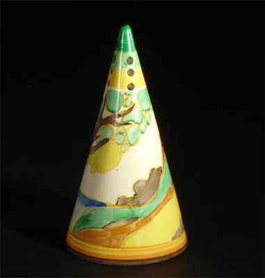 Appraisal: Secrets' a Clarice Cliff Fantasque Bizarre Conical sugar sifter painted