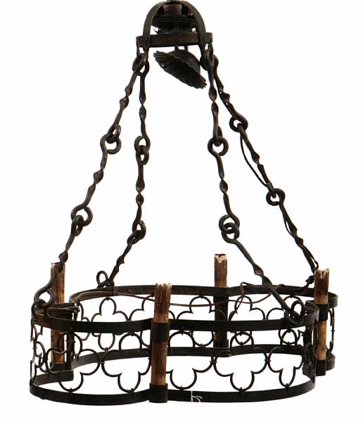 Appraisal: A Spanish Baroque style wrought iron four light chandelier height