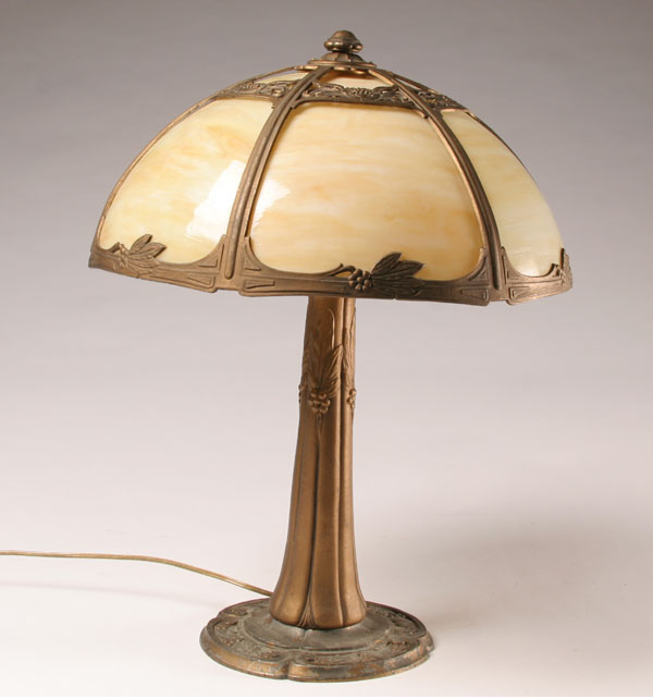 Appraisal: Miller slag glass lamp caramel slag cast gilt shade and