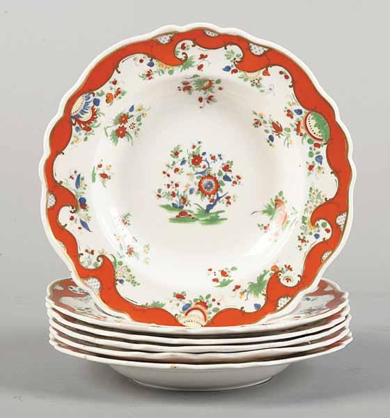 Appraisal: Six Chamberlain's Worcester Porcelain Soup Plates c - orange and