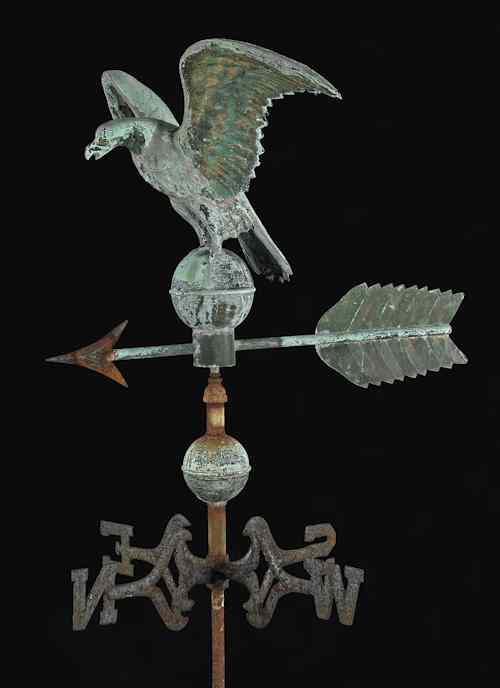 Appraisal: American full-bodied copper spread winged eagle weathervane with an arrow