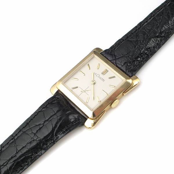 Appraisal: A k yellow gold square case wristwatch LeCoultre with strap