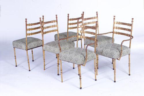 Appraisal: STYLE OF JAMES MONT Six gilded metal ladderback chairs two